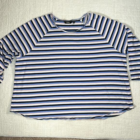 Ulla Popken striped blue black pink white cotton long sleeve pullover top 32/34 - Picture 1 of 9